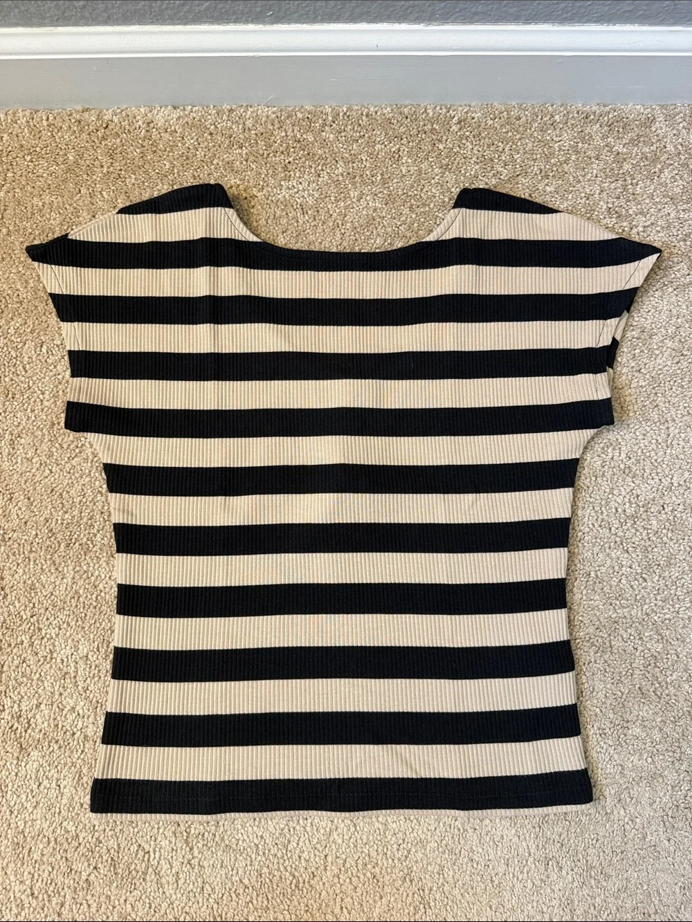 J. Crew Vintage rib scoopback T-shirt Black & Cream Striped Boatneck Tee Small